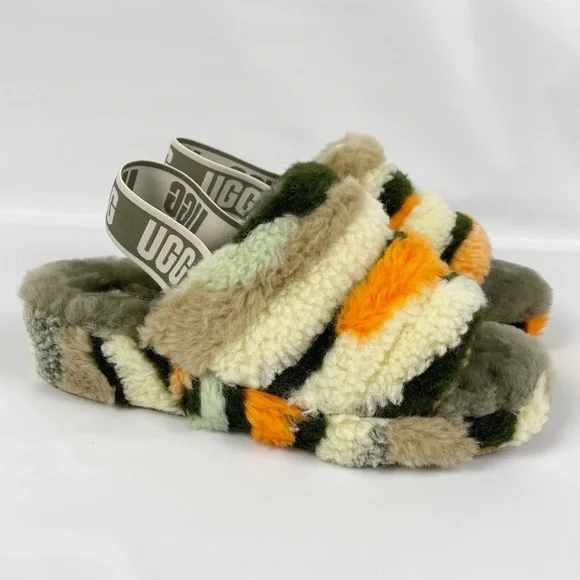UGG Fluff Yeah Slide Cali Collage slippers in olive - Picture 9 of 12